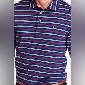 Vineyard Vines Men's Polo - Navy and Red Stripes